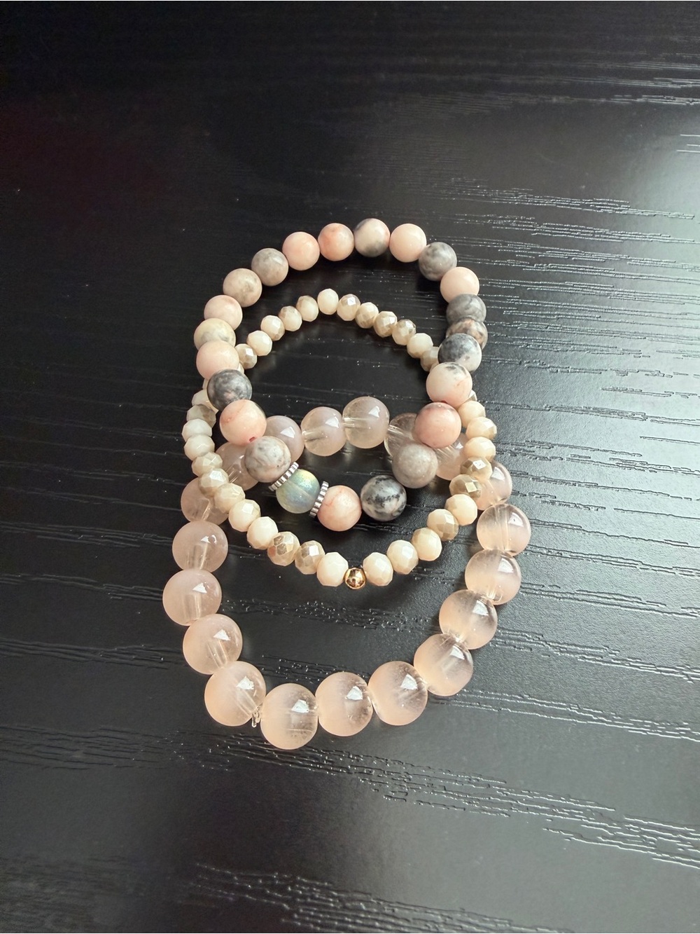 Delicate Pink Stone Stretch Bracelet Set - Women Jewelry - Picture 2 of 3